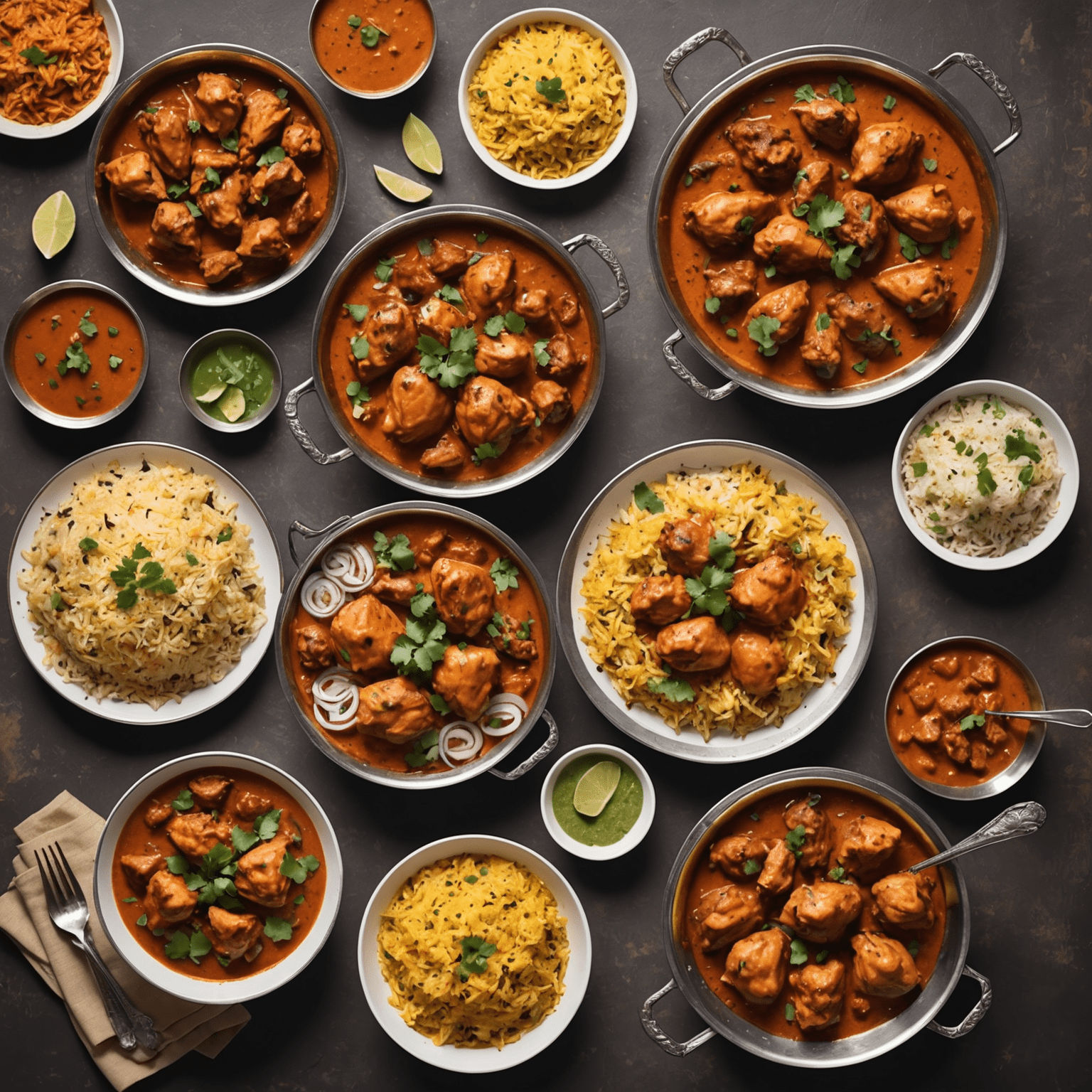 A collage of appetizing chicken and mutton dishes, including butter chicken, mutton biryani, and grilled chicken tikka